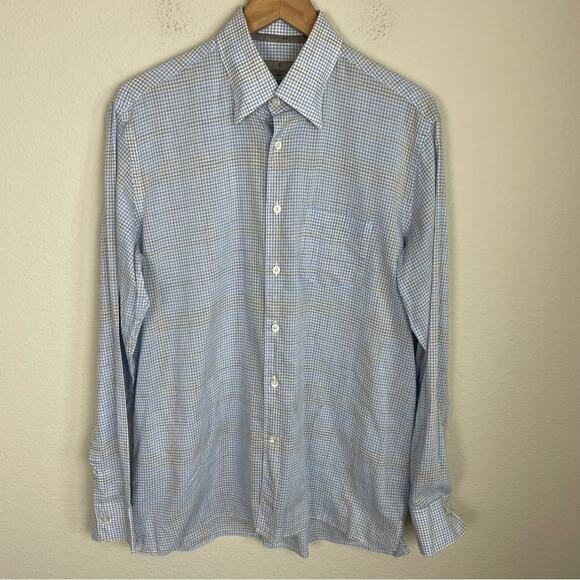 Canali Blue White Gray Plaid Button Down Long Sleeve Shirt Large - Picture 1 of 7
